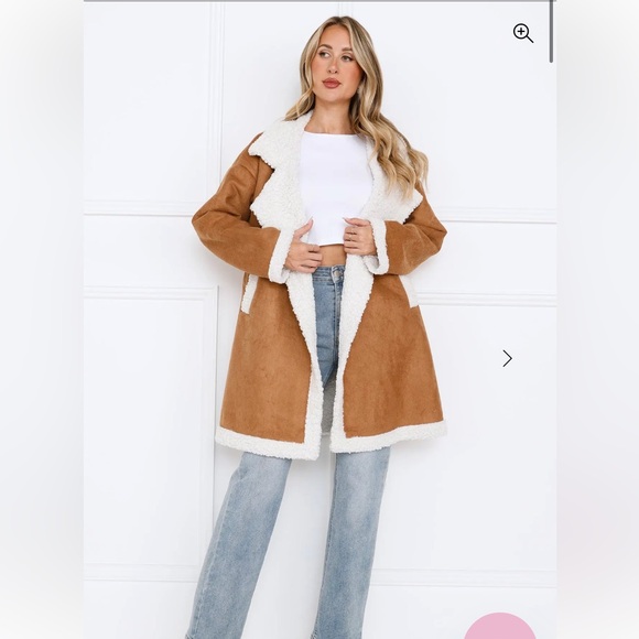 Hello Molly Jackets & Blazers - Hello Molly Tan Teddy Jacket with White Accents